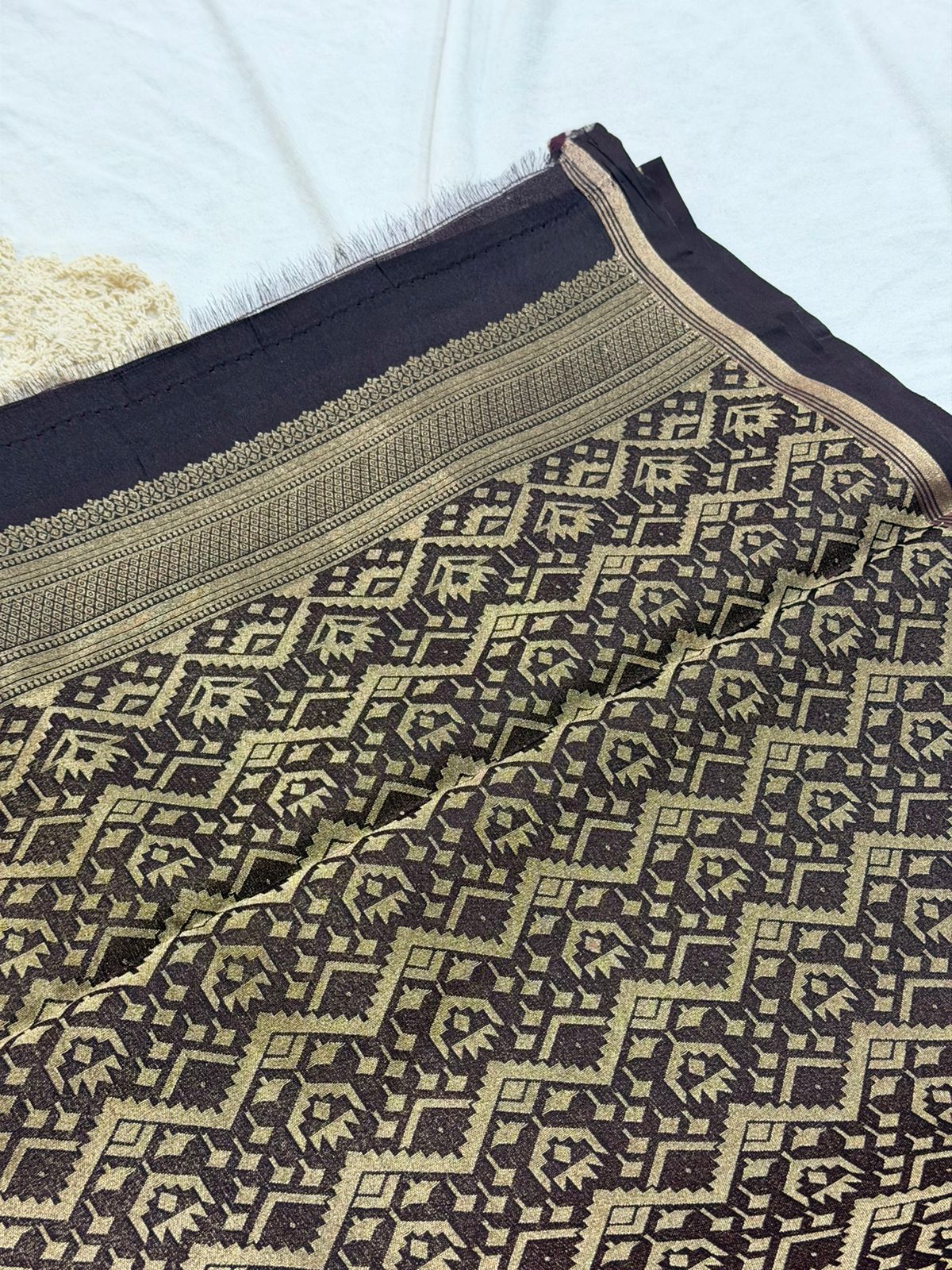 SEMI MASLEEN SAREE - BROWN