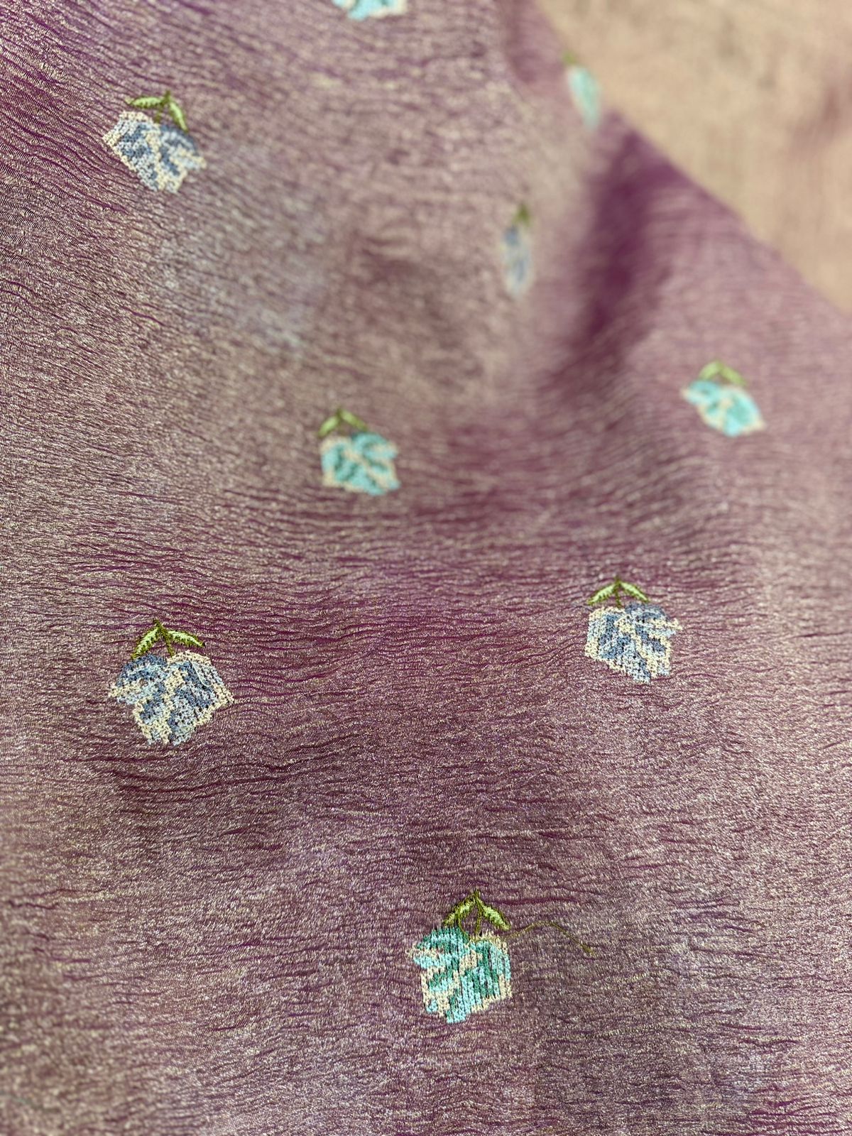 CRUSHED TISSUE SAREE - MAUVE COLOR