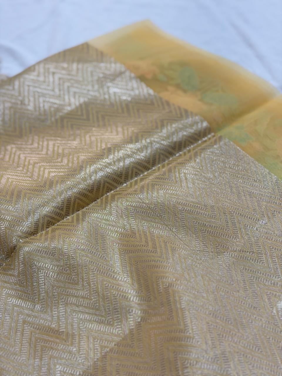 SEMI ORGANZA SAREE - YELLOW