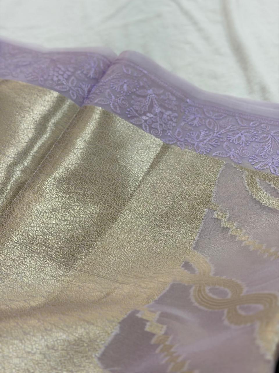 SEMI ORGANZA SAREE - LAVENDER