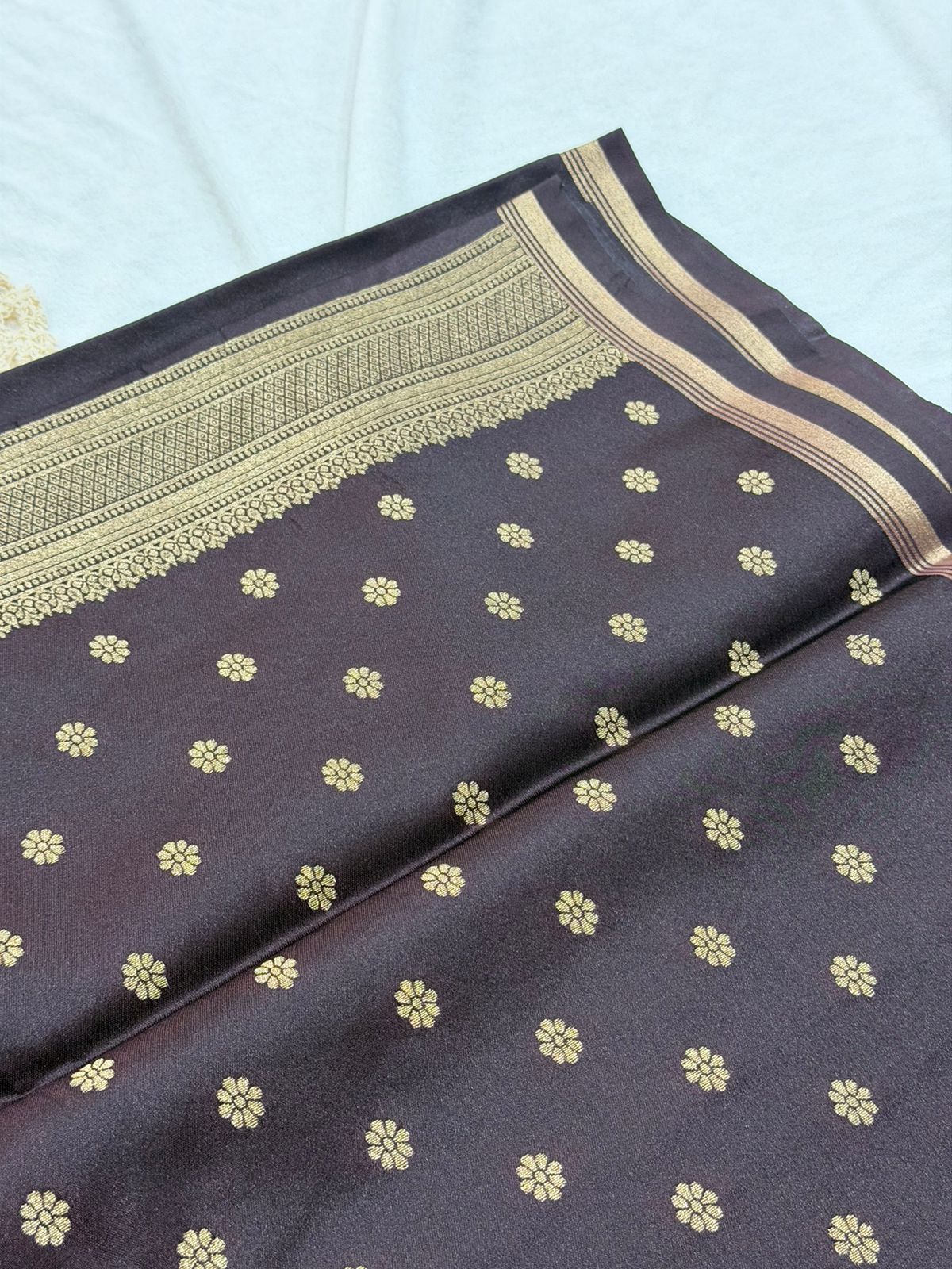 SEMI MASLEEN SAREE - BROWN