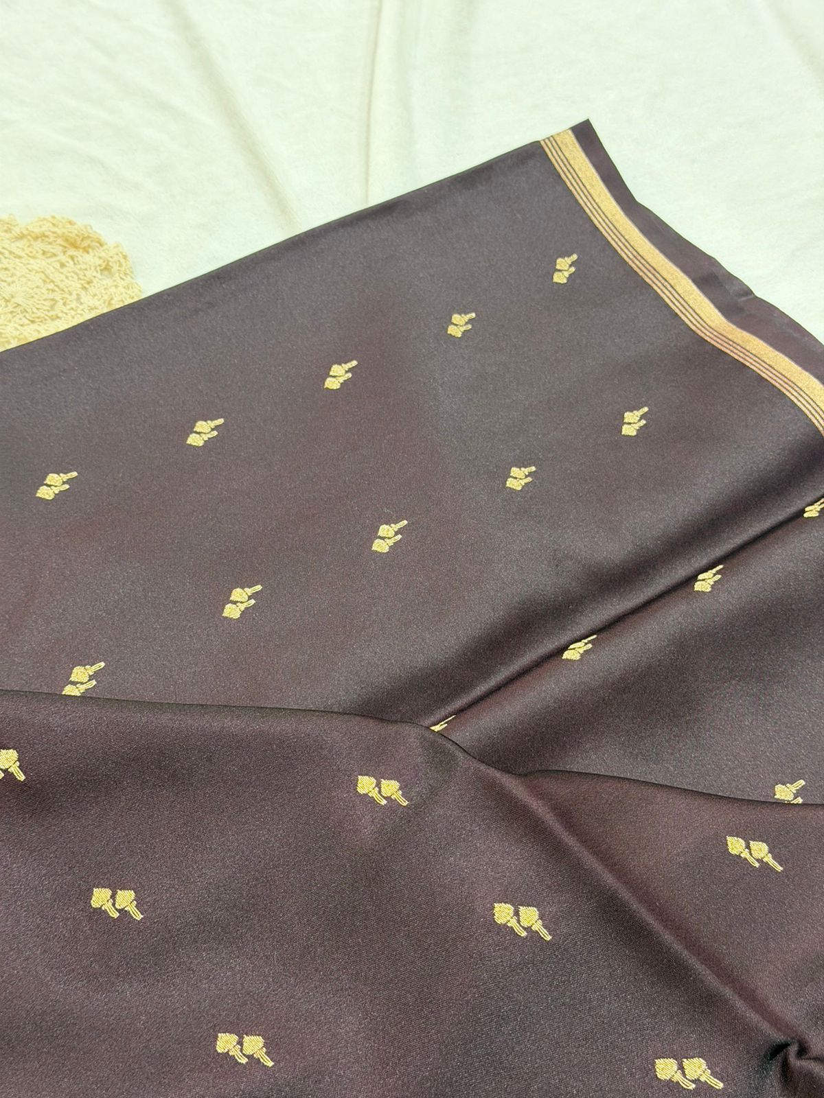 SEMI MASLEEN SAREE - BROWN