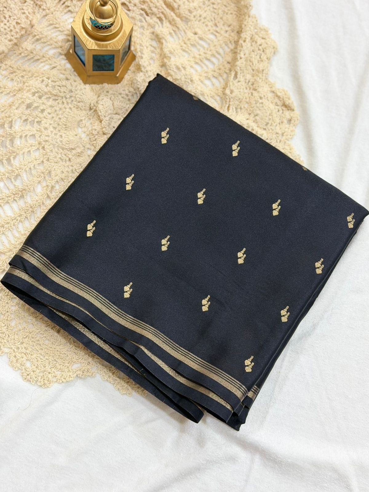 SEMI MASLEEN SAREE - BLACK