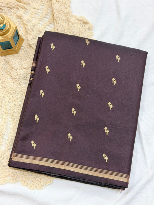 SEMI MASLEEN SAREE - BROWN