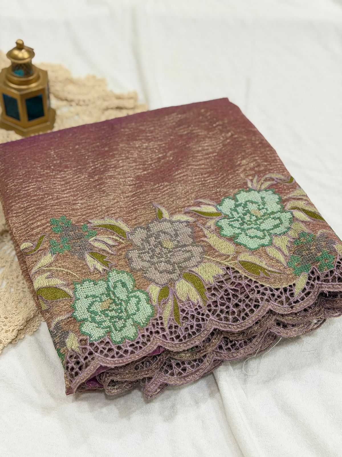 CRUSHED TISSUE SAREE - MAUVE COLOR