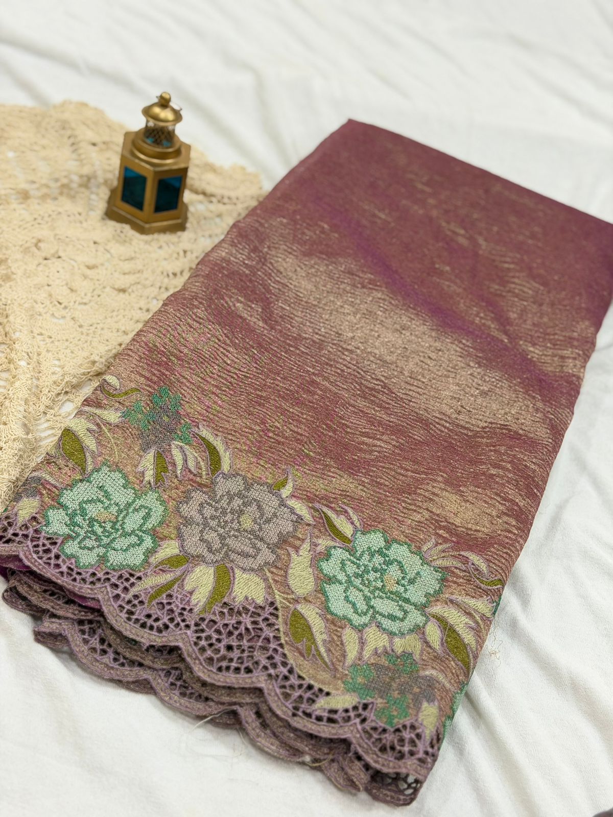 CRUSHED TISSUE SAREE - MAUVE COLOR