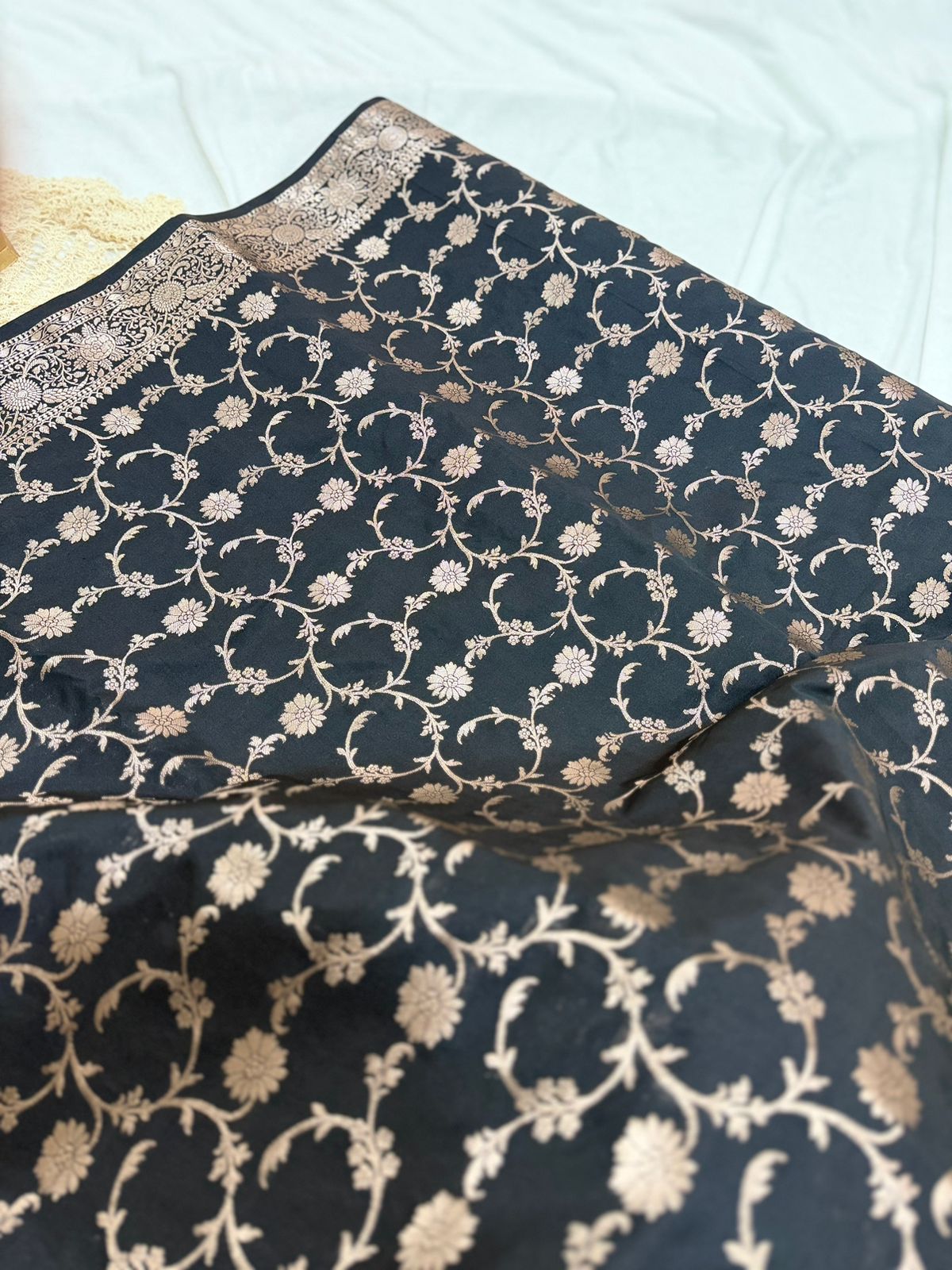 SEMI BANARASI JAAL SAREE - BLACK