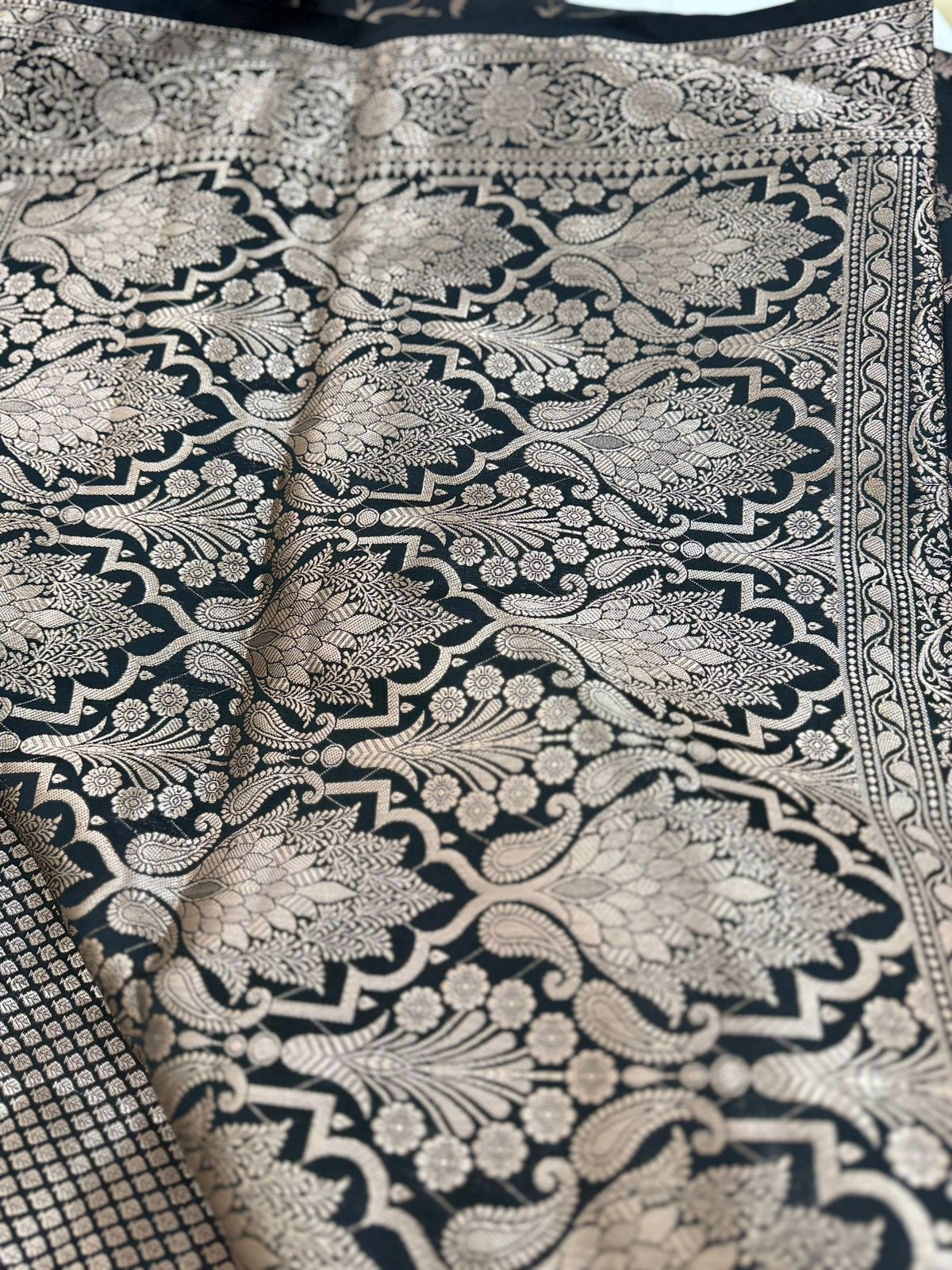 SEMI BANARASI JAAL SAREE - BLACK