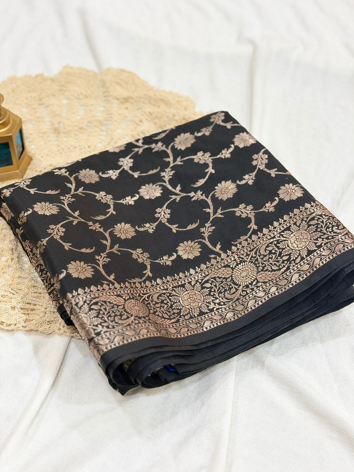 SEMI BANARASI JAAL SAREE - BLACK