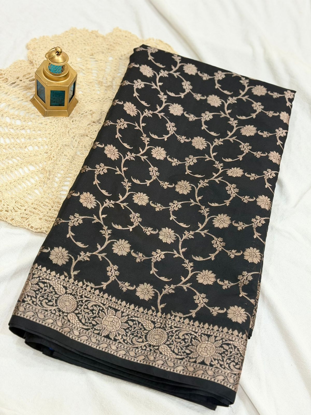 SEMI BANARASI JAAL SAREE - BLACK