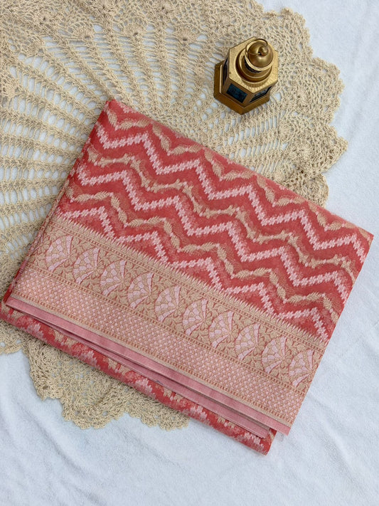 KORA JAMDANI SAREE - PEACH COLOR