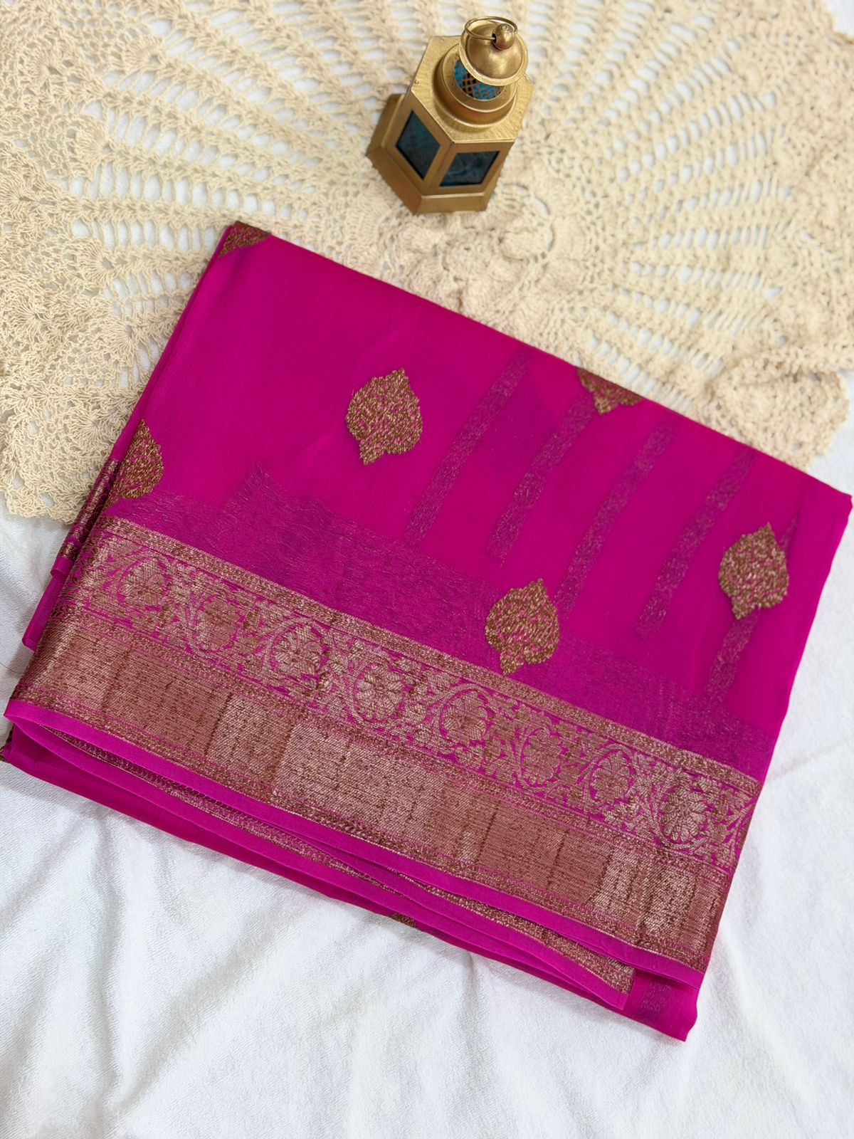 PURE KORA BANARAS HANDLOOM SAREE - PINK COLOR