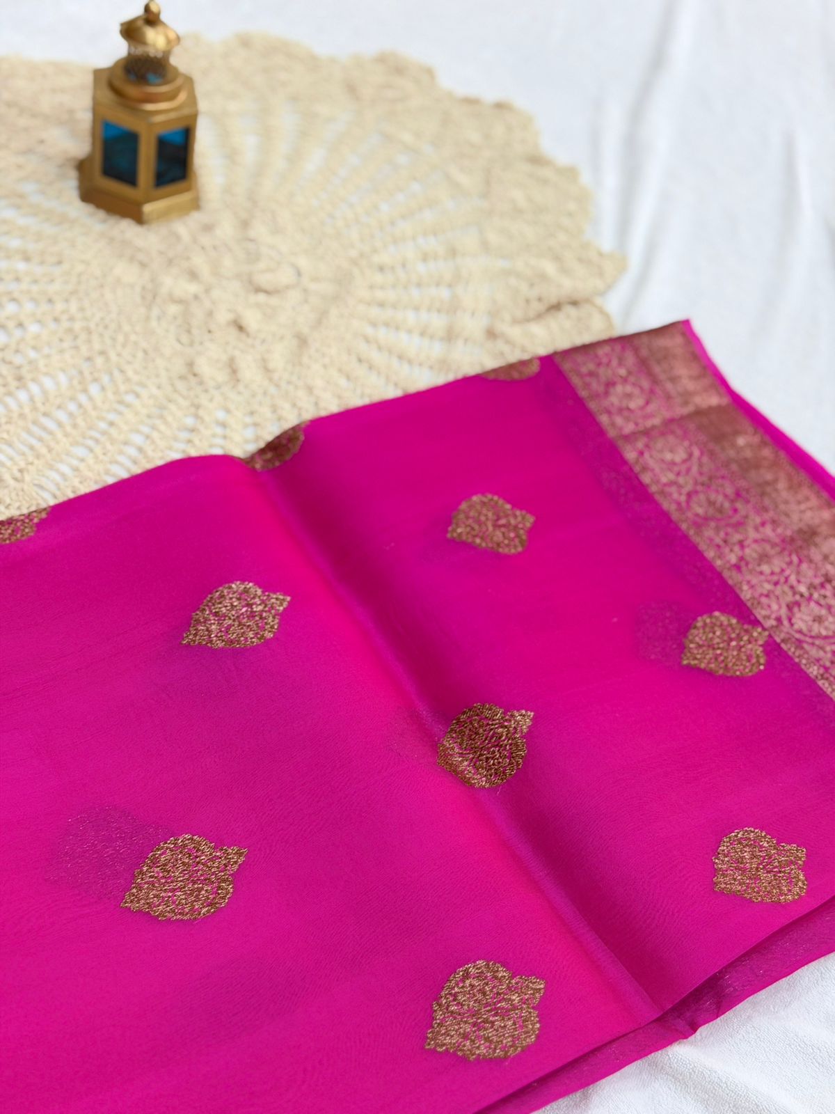 PURE KORA BANARAS HANDLOOM SAREE - PINK COLOR