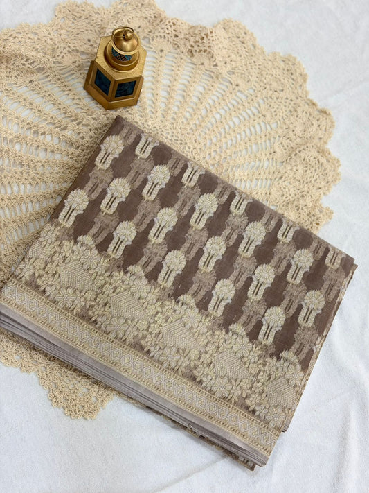 KORA JAMDANI SAREE - MUDDY TAUPE COLOR