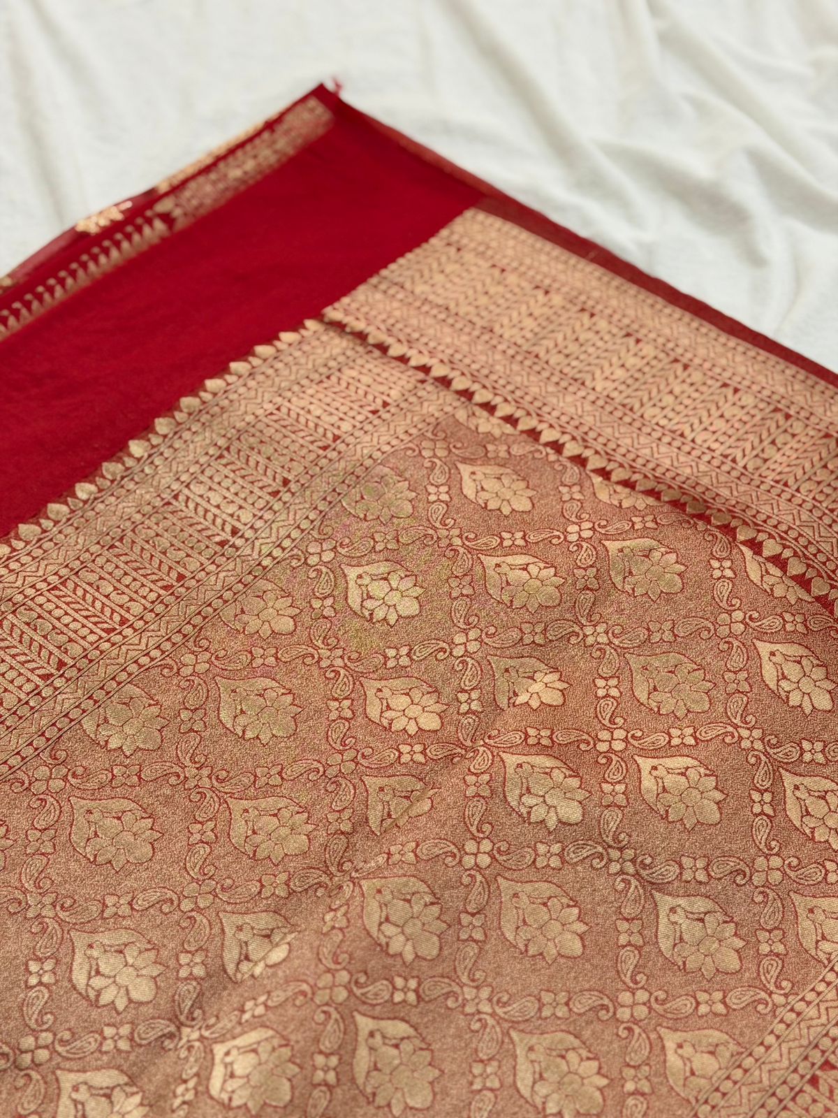 SEMI ORGANZA SAREE - RED