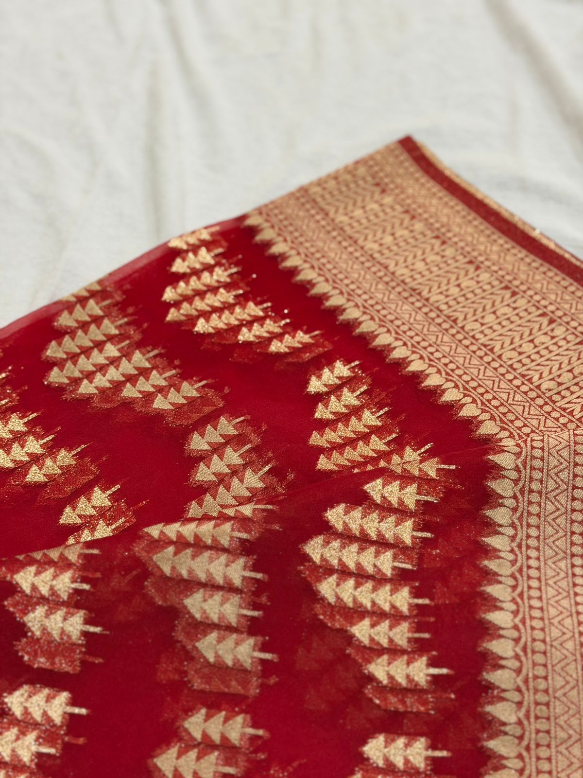 SEMI ORGANZA SAREE - RED