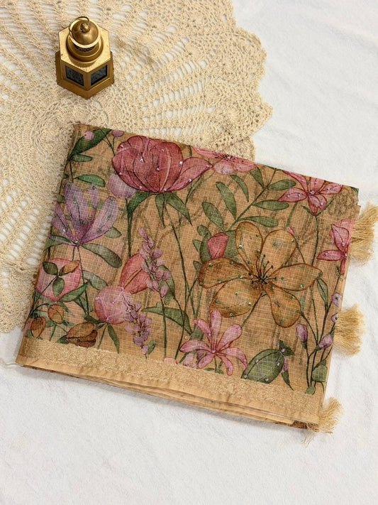 FLORAL KOTA SAREE - BEIGE COLOR