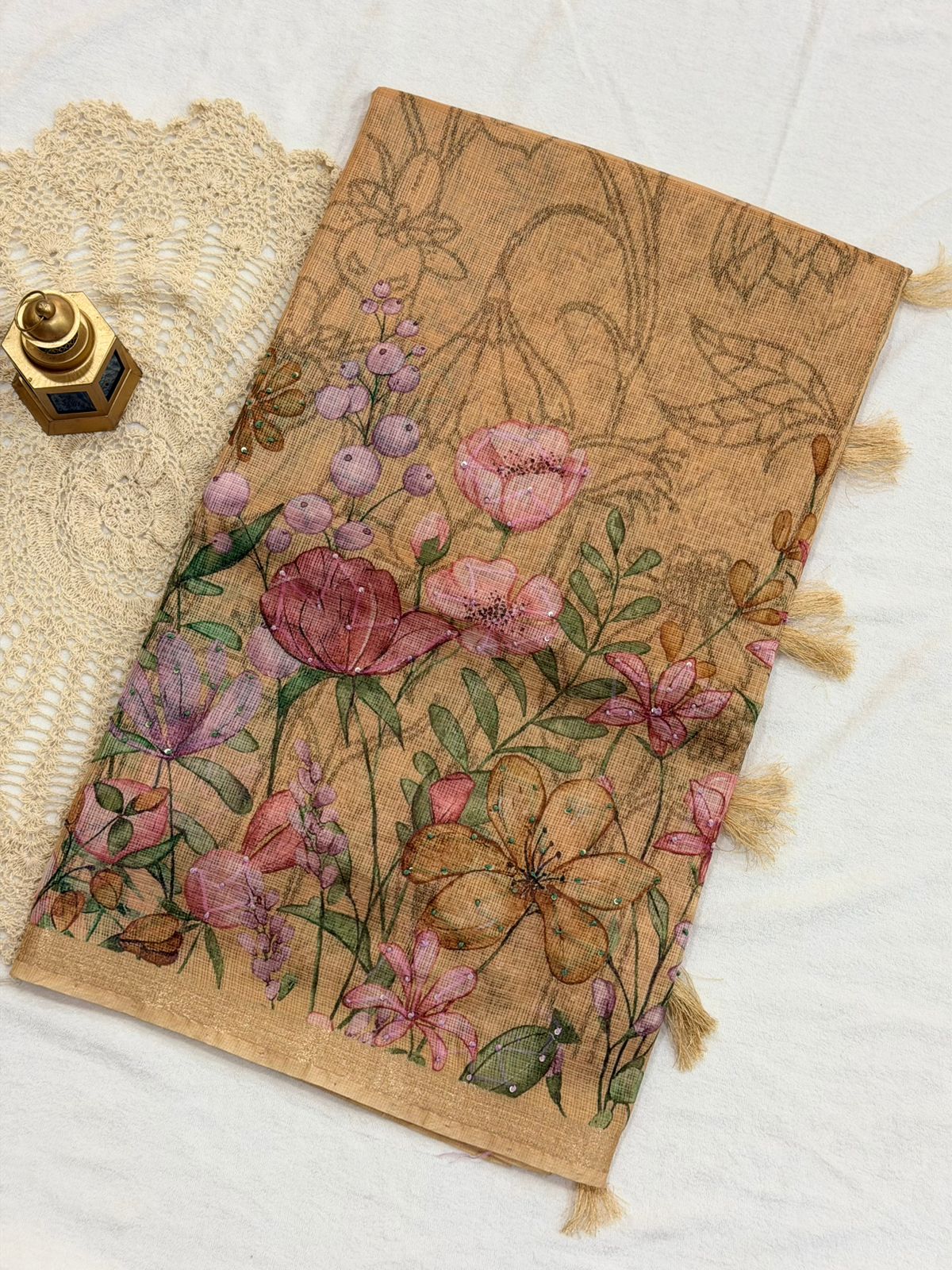 FLORAL KOTA SAREE - BEIGE COLOR