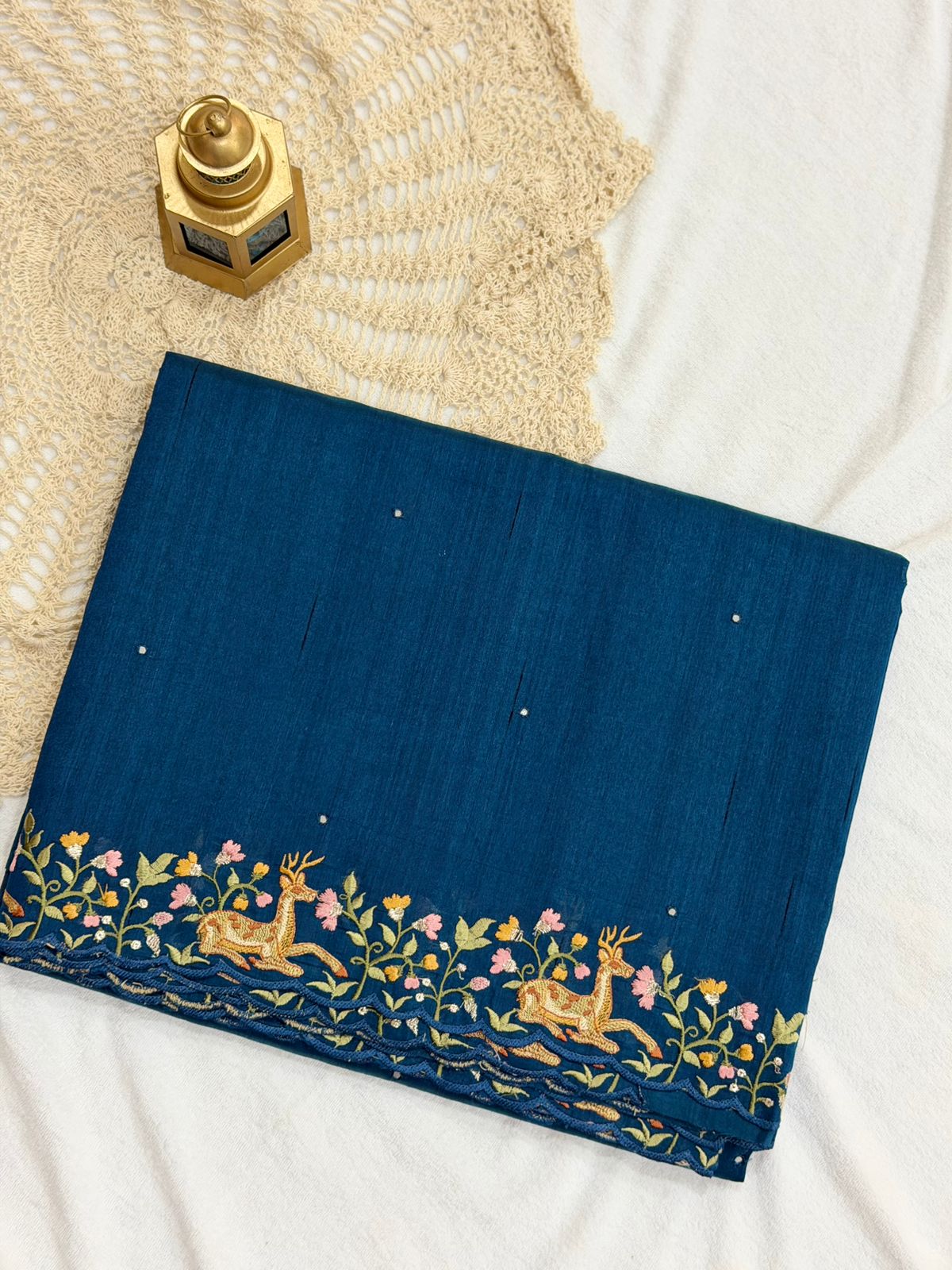 SEMI TUSSAR SAREE - TEAL BLUE