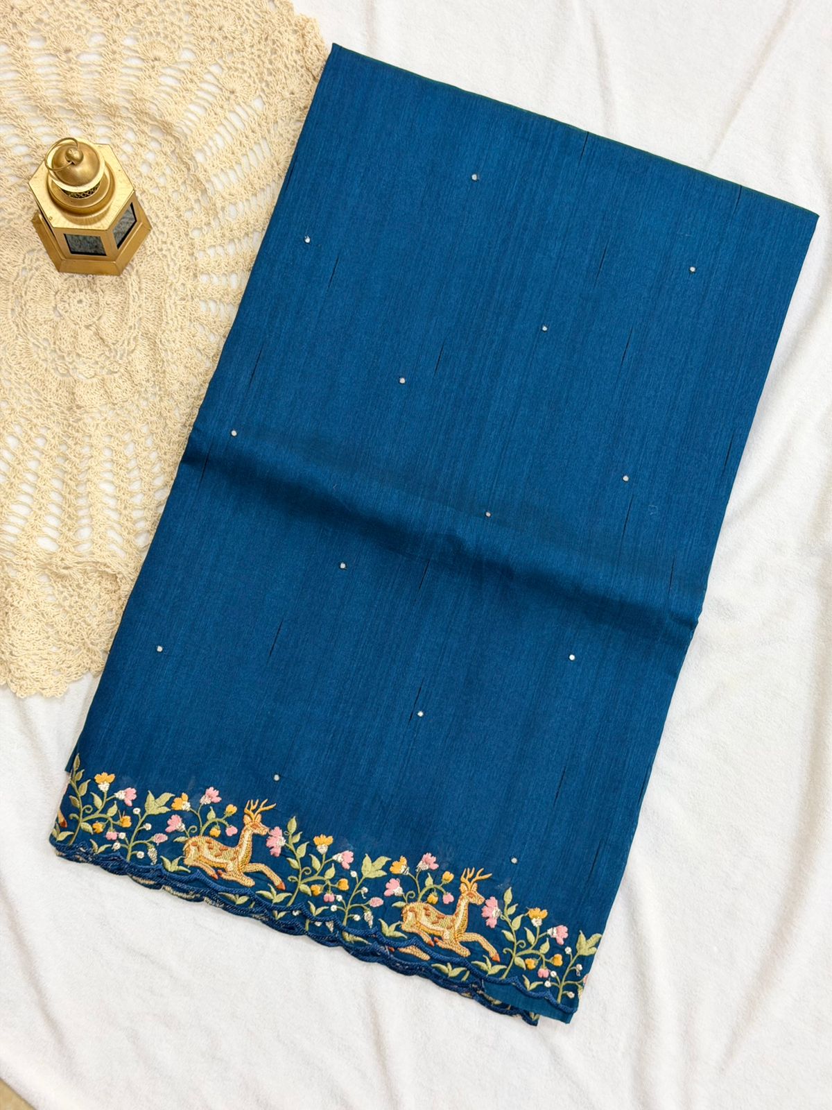 SEMI TUSSAR SAREE - TEAL BLUE