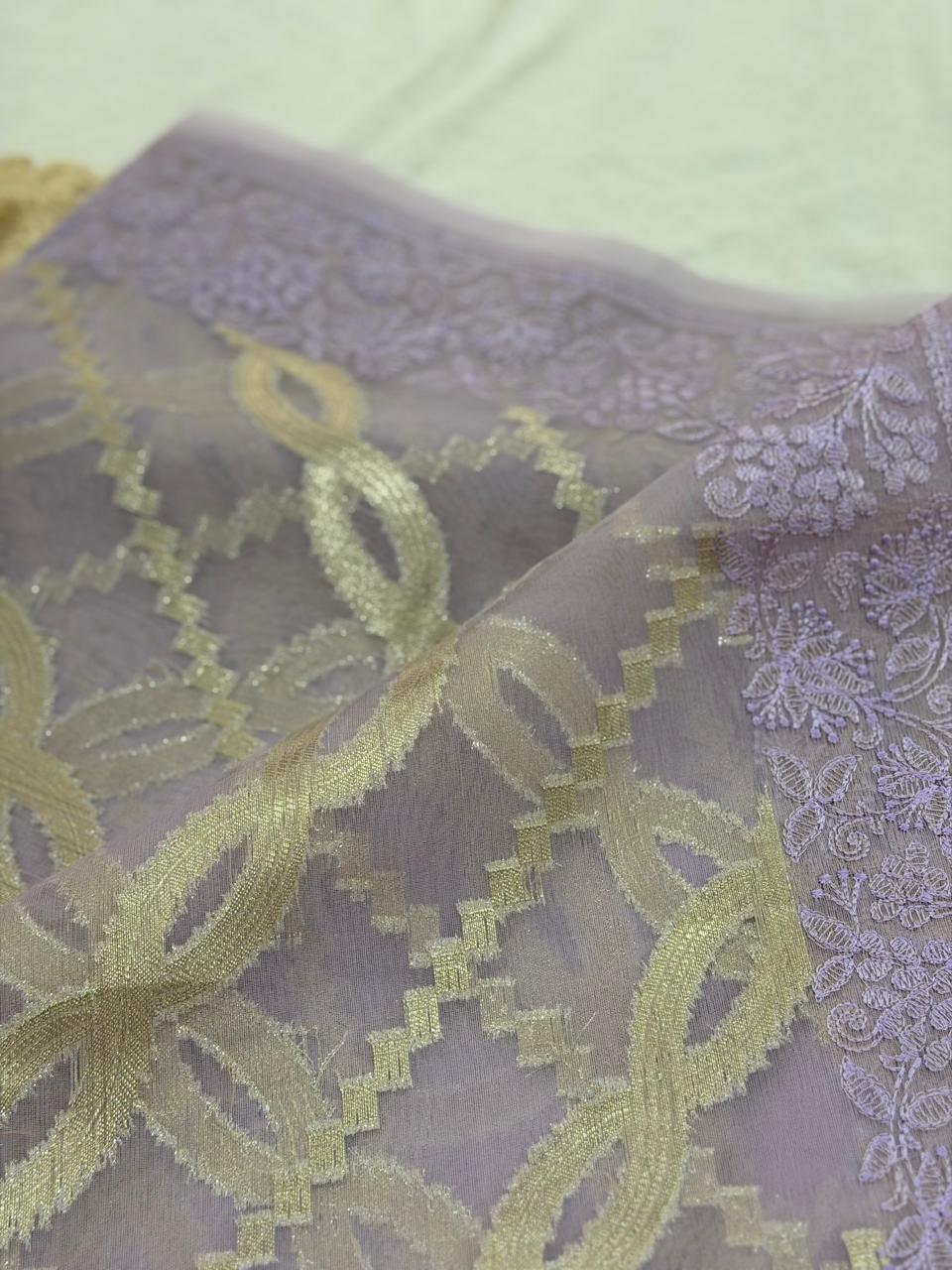 SEMI ORGANZA SAREE - LAVENDER