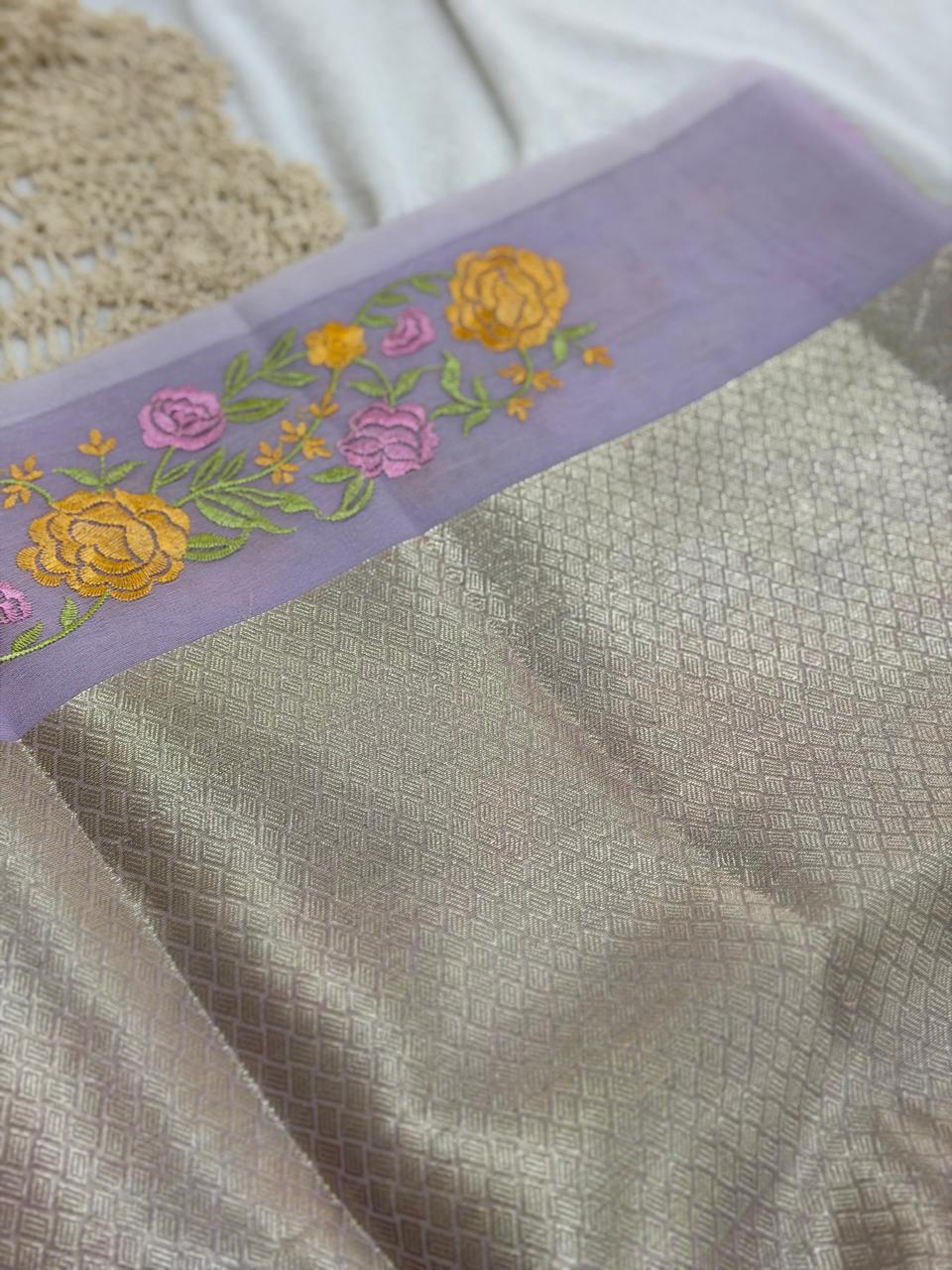 SEMI ORGANZA SAREE - LAVANEDER FLORAL