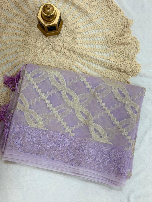 SEMI ORGANZA SAREE - LAVENDER
