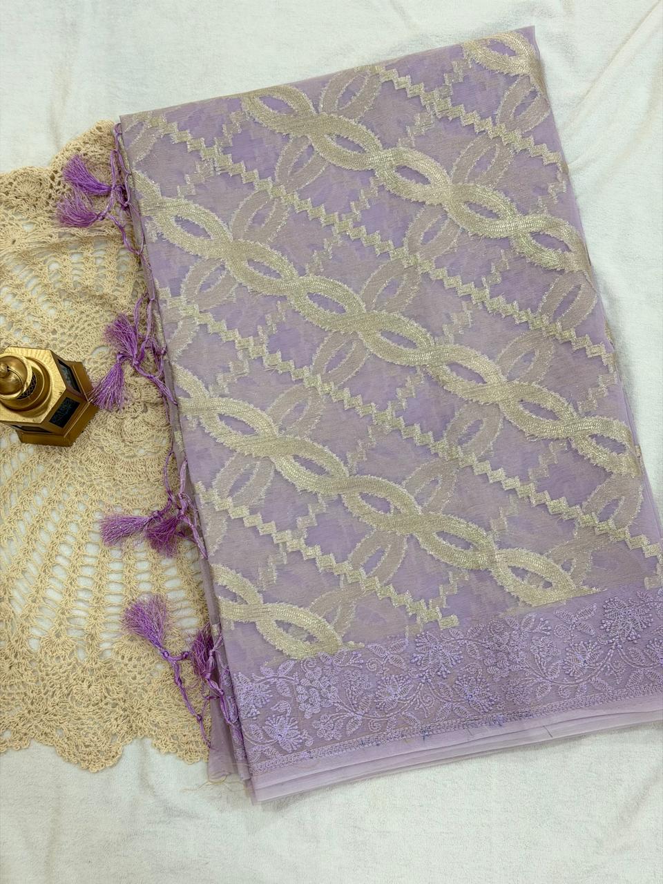 SEMI ORGANZA SAREE - LAVENDER