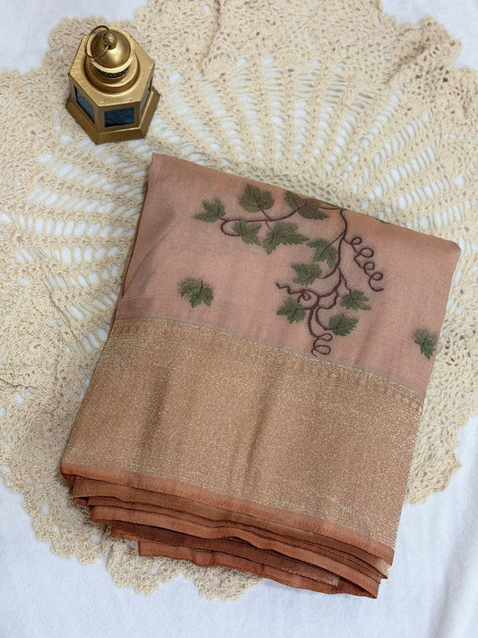 DIGITAL WEAVING SEMI SOFT SILK - PEACH BROWN FLORAL