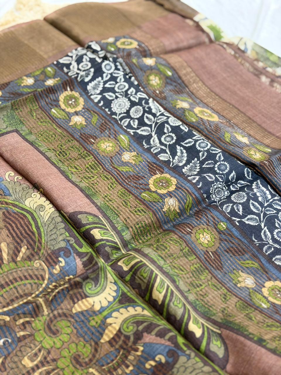 PURE TUSSAR SAREE - KALAMKARI PRINT