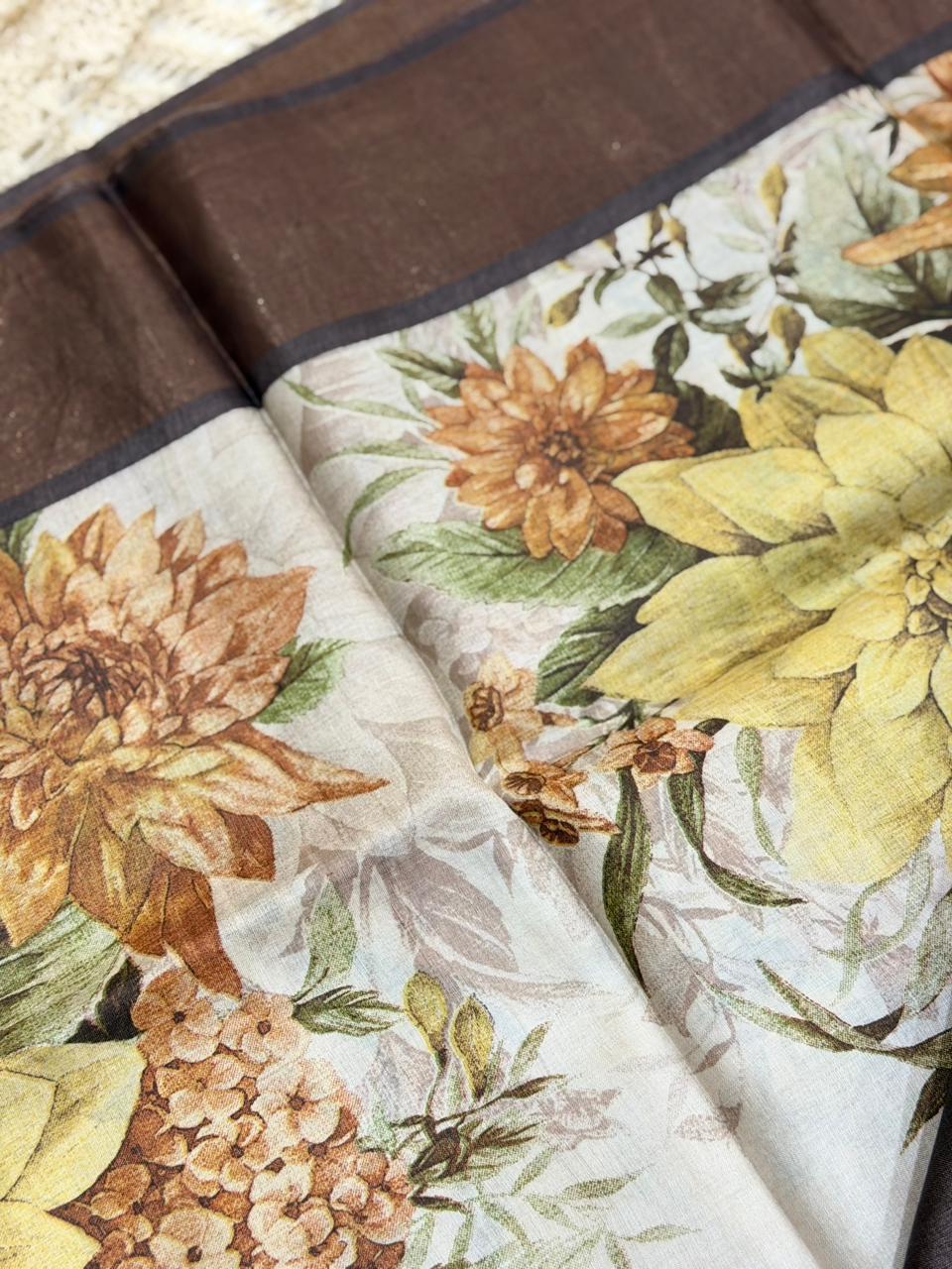 PURE TUSSAR SAREE - FLORAL PRINT